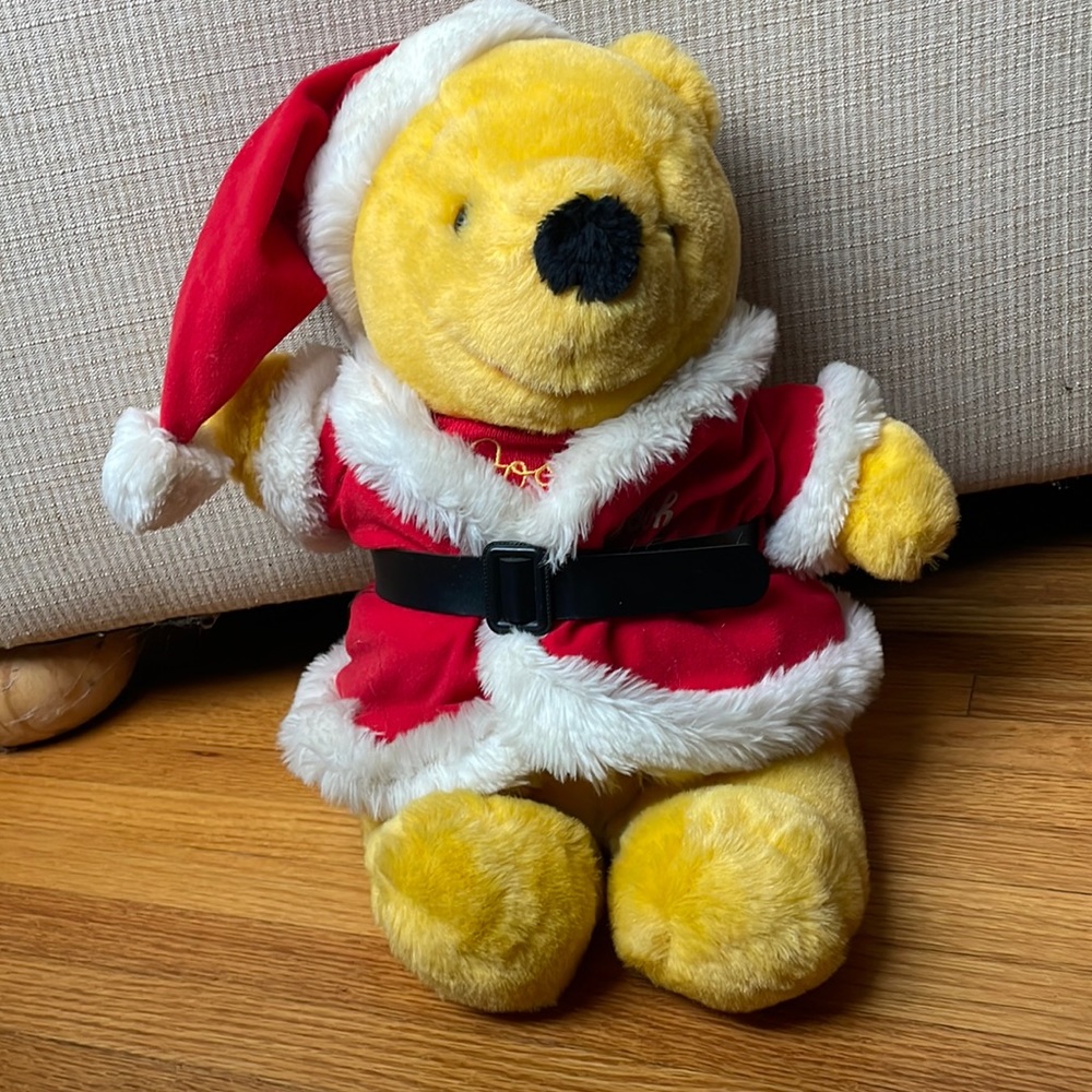 Vintage Winnie the Pooh santa plush toy